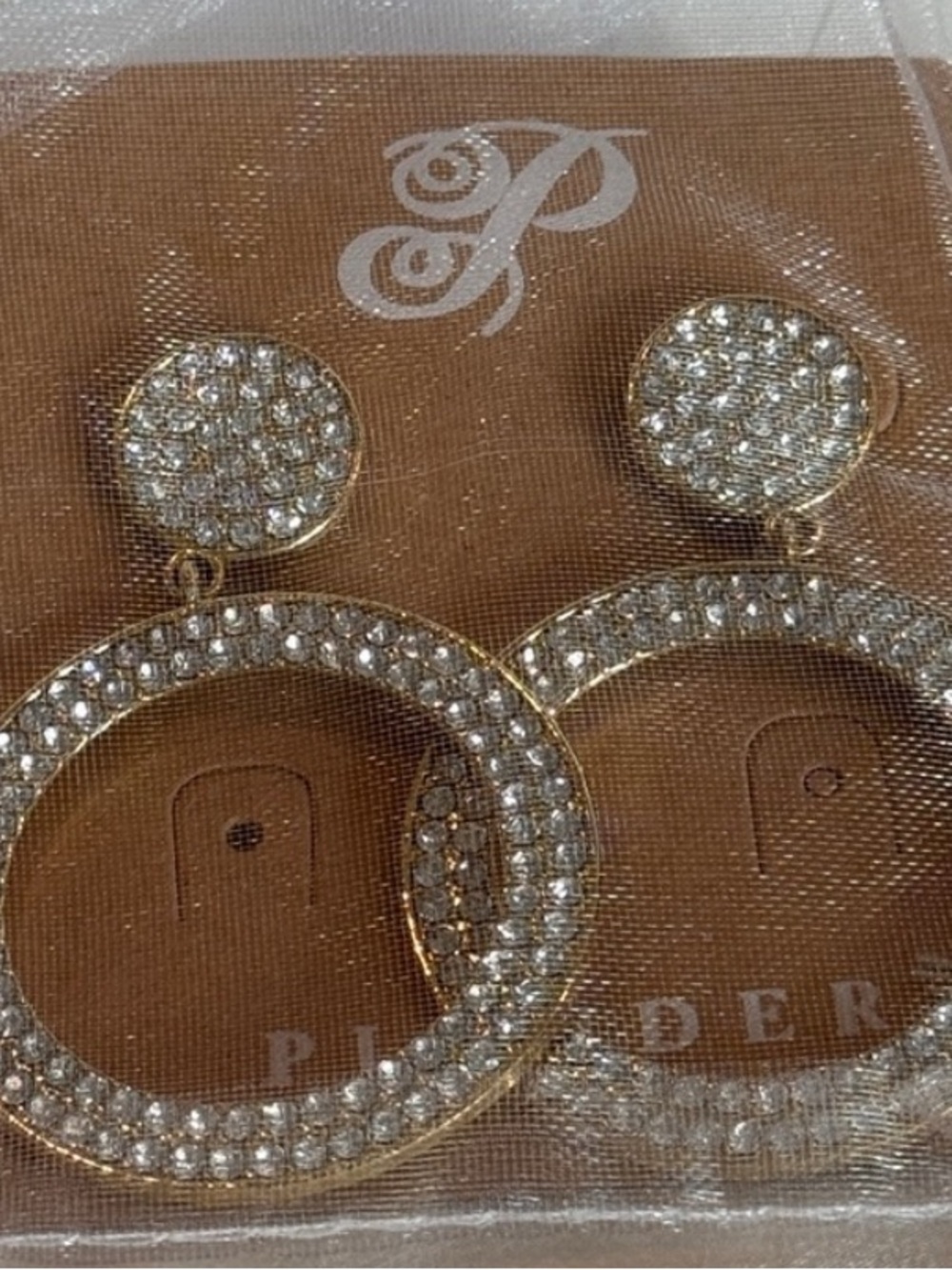 Plunder Gold Pave Crystal Hoop Drop Pierced Earrings